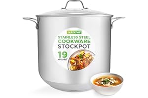 Nutrichef Stainless Steel Cookware Stockpot-Heavy Duty Induction, Soup Pot with Lid, 19 Quart