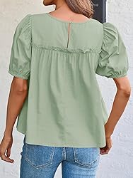 Tankaneo Womens Puff Sleeve Peplum Babydoll Tops