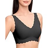 Ubras Deep V Seamless Bras for Women Scalloped Wireless Bralette Comfortable Soft Everyday Sleep Bras Smart Size