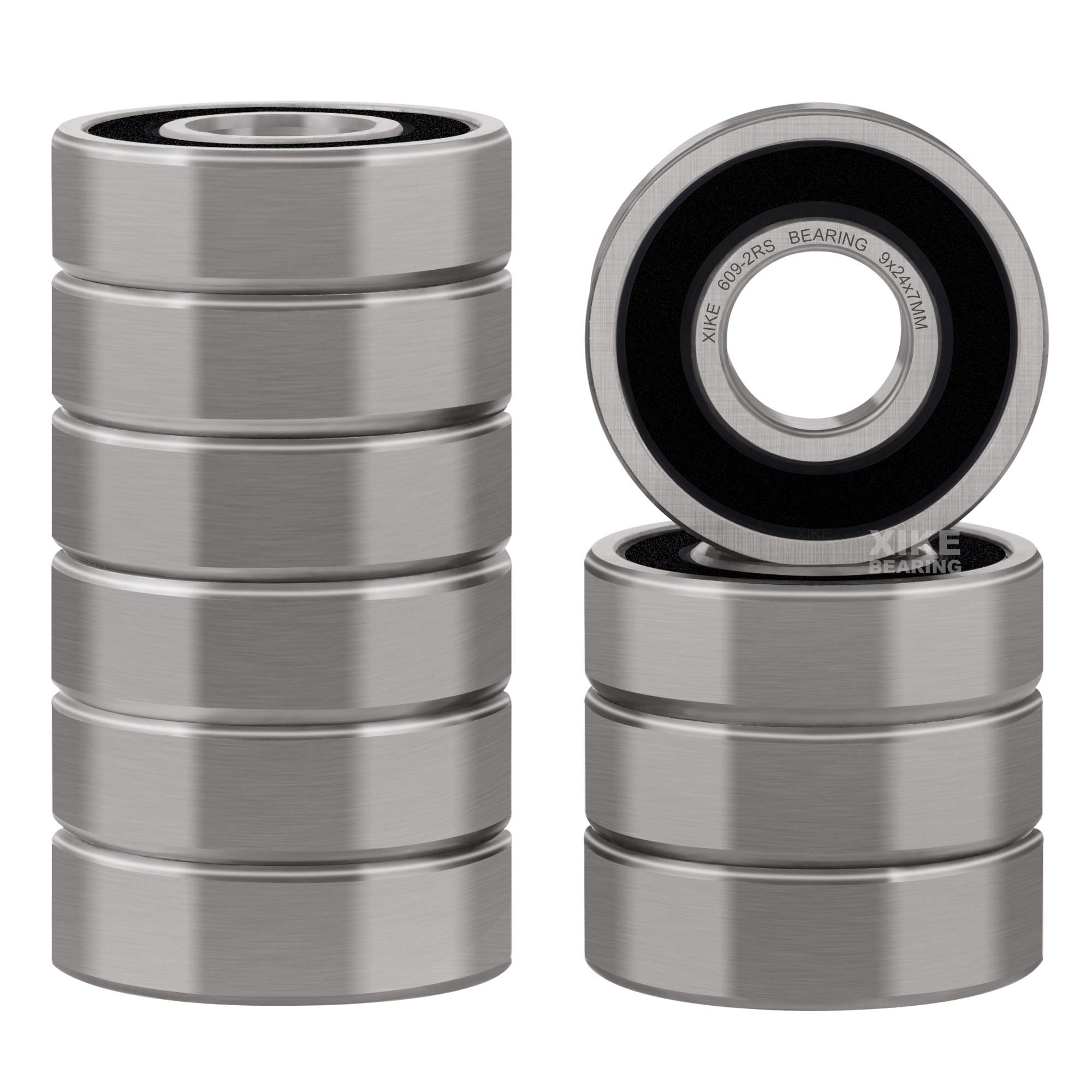 XIKE 609-2RS Sealed Ball Bearings 9x24x7mm, 609RS Deep Groove Ball Bearing with Double Rubber Seal and Chrome Steel, Pack of 10.