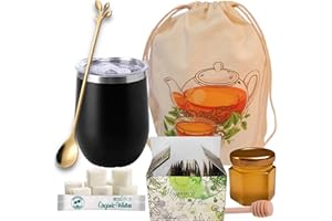 FROGGYDOG Tea and Honey Gift Set: Tea Gift Basket with Tea Bags, Sugar, and Honey Jar, Tea Gift Set with Tumbler, Variety Tea Sampler for Women and Men Tea Lovers, Get Well Soon, Sympathy (Black)
