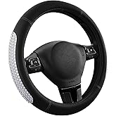 PIC AUTO Steering Wheel Cover, Glitter Gel Particles & Black Luxury Leather Car Steering Cover, Universal Fit 14.5"-15.5" Anti-Slip Car Wheels Cover for Girls & Women