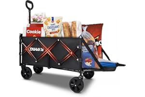 Duhkoi Collapsible Folding Wagon with Tailgate, 12lbs Medium Utility Cart, 120L Compact Capacity Wagon with Wheels, Adjustabl