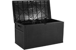 CrownLand 120 Gallon Storage Deck Box Resin Container Weatherproof Patio Garden Furniture Outdoor Storage Boxes All Weather Using,Black
