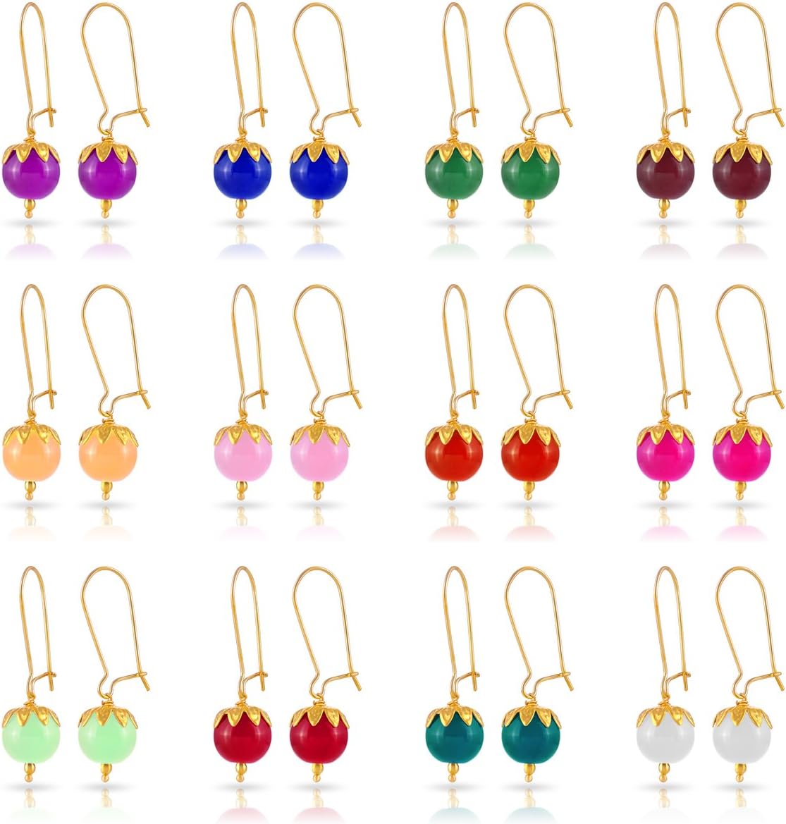 Nakabh12 Pairs of Vibrant Colour Glass Bead Earrings for Girls and Women Stylish Traditional