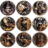 ANATTASOUL Witches & Moon Phases Wooden Coasters Set of 9 Bulk(3.9