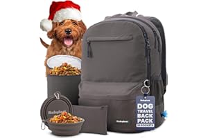 RUBYLOO Dog Travel Bag for Supplies - Complete Doggy Diaper Bag Backpack - Ideal Gift for Dog Lovers, Doggy Moms & Dads for Christmas - Laptop Sleeve, 2 BPA-Free Bowls, Food Container, Treat Pouch: Dk Grey