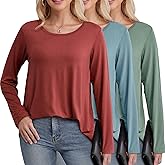 FEQO 3 Pack Women's Long Sleeve Shirts Long Sleeve Tops Loose Fit Casual Fall Tops Scoop Neck Shirts