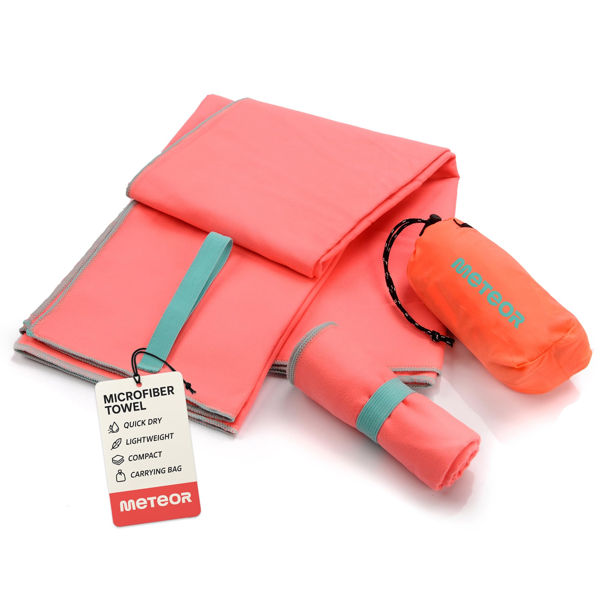 meteor microfibre towel – Lightweight travel towel for gym, swimming, backpacking – Compact & quick-dry gym towels with carry pouch – Travels Ideal for everyday use and trips – 80 x 130 cm – Pink