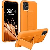 kwmobile Case Compatible with Apple iPhone 11 - Case with Hand Strap and Stand Soft TPU Silicone Coating - Fruity Orange