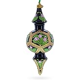 Black & Gold Floral Medallion Double-Ended Finial Drop Glass Christmas Ornament