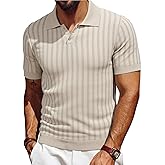 Les umes Mens Short Sleeve Polo Shirts Vertical Rib Knit Casual Shirt Slim Fit Summer Golf Outdoor Shirts