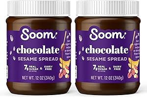 Soom Foods Chocolate Sesame Spread - 12oz (2 Pack) | Made with 3 Ingredients, Low Sugar, Dairy-Free, No Nuts, No Gluten, Palm Oil-Free | 5g Protein | Better for You Chocolate Tahini Spread