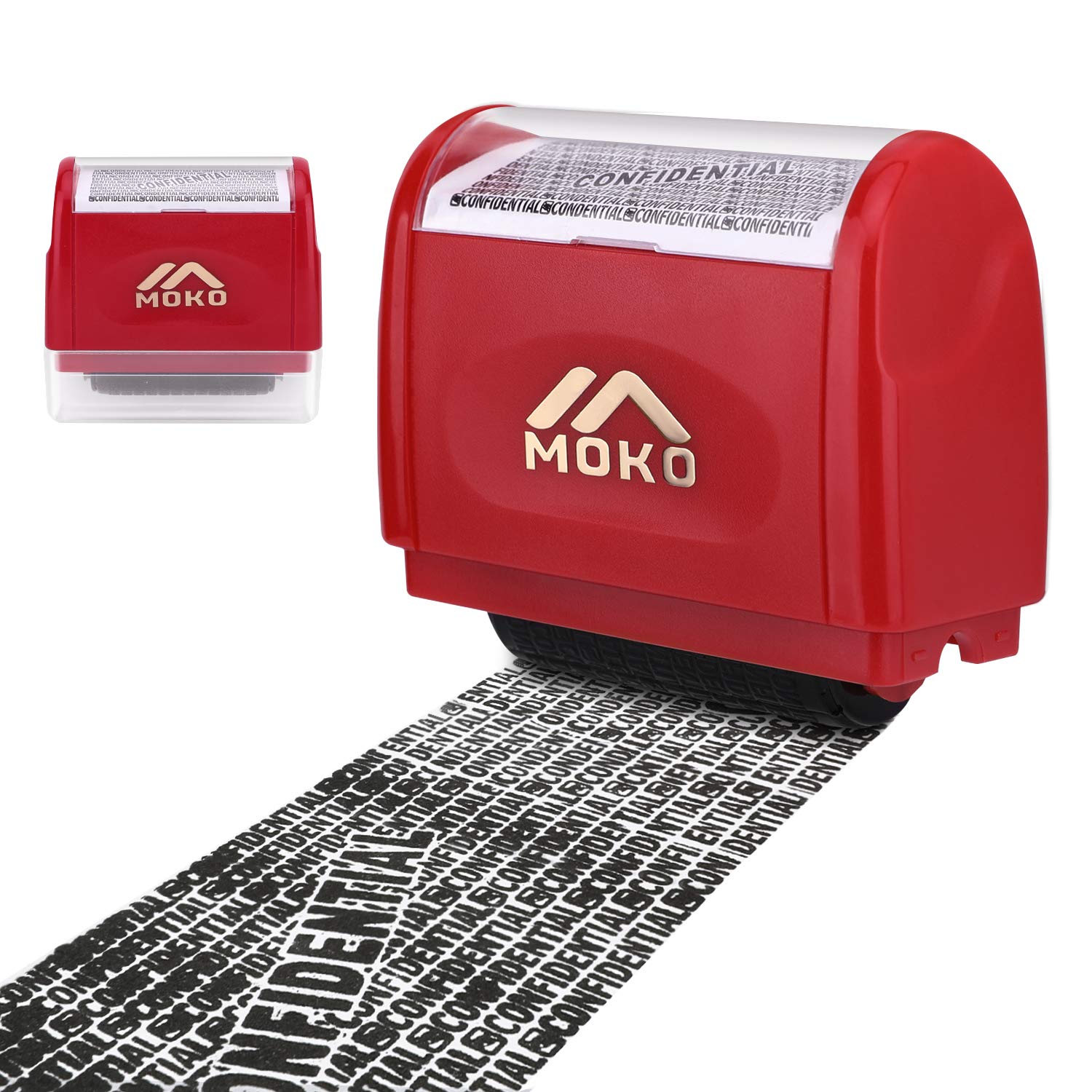 MoKo ID Theft Roller Stamp Refillable Self Inking Large Data Protection Stamp Camouflage for Privacy Privacy Blackout Large Red