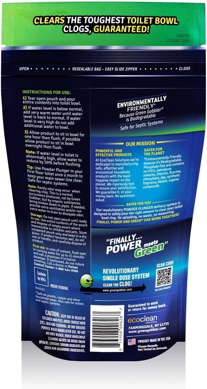 POWDER PLUNGER Toilet Bowl Clog Remover | Toilet Clog Eliminator | Toilet Plunger - 2 Pack: Home Improvement