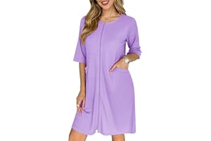 Ekouaer Zip Up Robes for Women Waffle Bathrobe House Dress Lightweight Knee Length Robe S-XXL