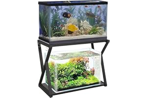 SMONTER 40+20 Gallon Fish Tank Stand, Metal & Wood Heavy Duty Aquarium Stand, Reptile Tank Shelf with Hooks, L36.6*W18.5*H28,
