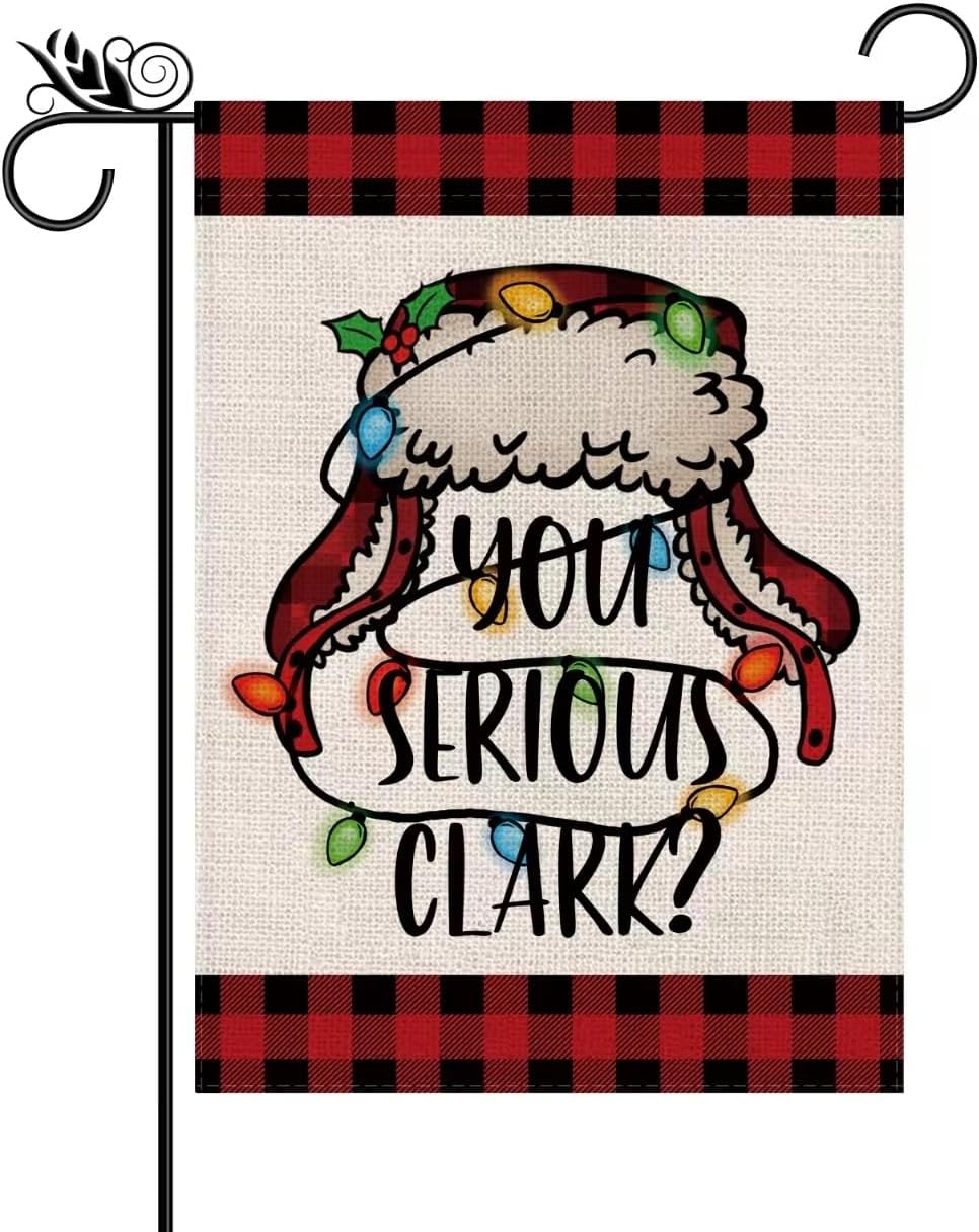Flags - Christmas Garden Flag You Serious Clark Double Sided Burlap Funny Hat Buffalo Plaid Xmas Winter Holiday Decorations Yard Lawn Outdoor Decor 12.5 x 18 Inch