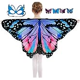 Sunlisky Kids Butterfly Wings Costume for Girls Fairy-Wings Mask Party Favors Gifts (Blue Red sets)