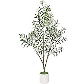 Timoo Olive Trees Artificial Indoor 5 FT Tall Fake Olive Tree with White Planter, Artificial Plants Indoor Faux Tree with Realistic Leaves and Lifelike Fruits, Fake Plant for Home Office Decor