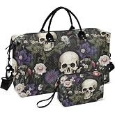 Skull Travel Duffle Gym Weekender Swim Bag with Toiletry Bag for Women - Purple White Flower