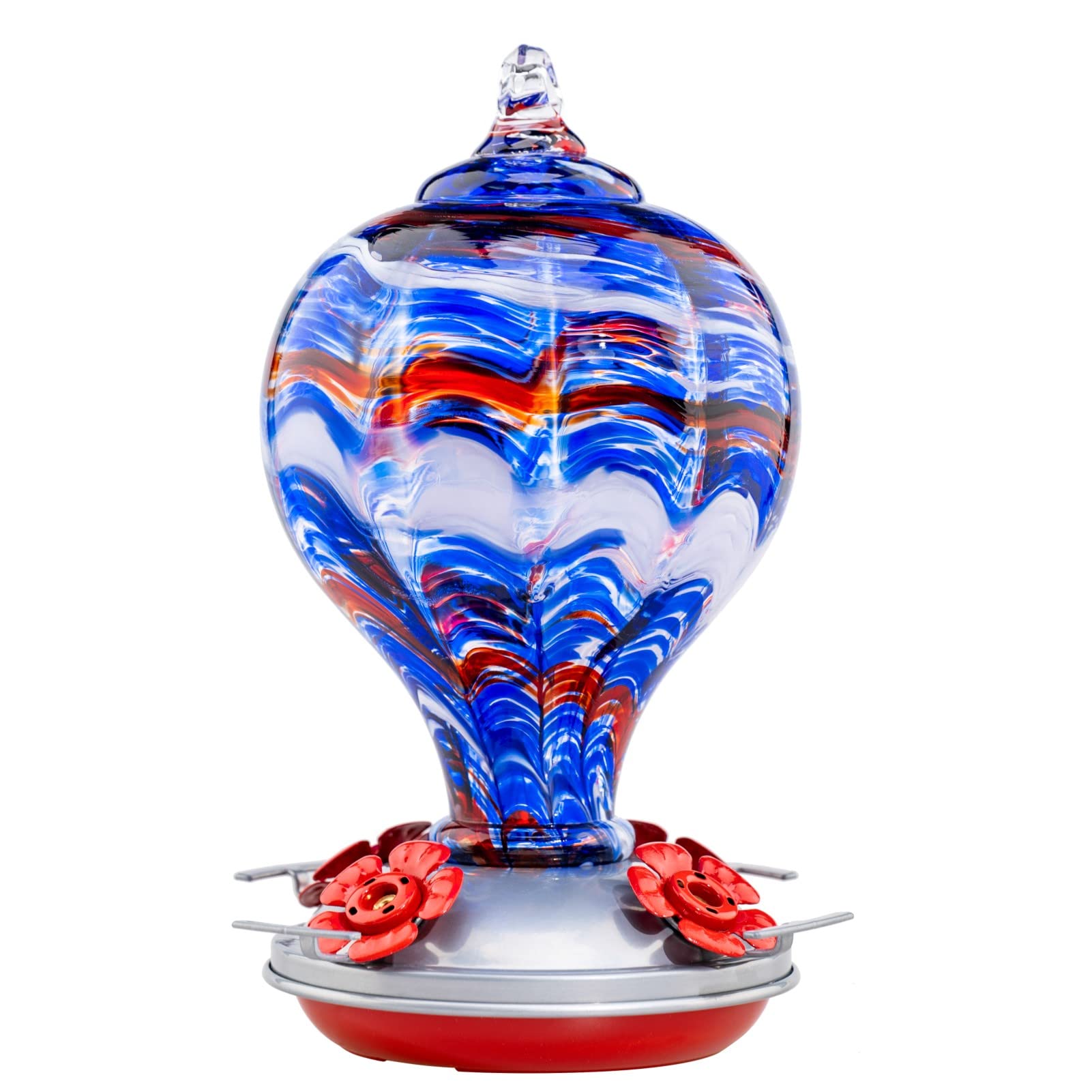 Photo 1 of Muse Garden 32OZ Hummingbird Feeders Blown Glass Hummingbird Feeder, Garden Backyard Decor for Outside, Navy Blue