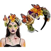 Butterfly Flower Headband Mexican Rose Crown Hair Accessories For Women Bridal Wedding Party Headdress Decoration (Yellow Green, One size)
