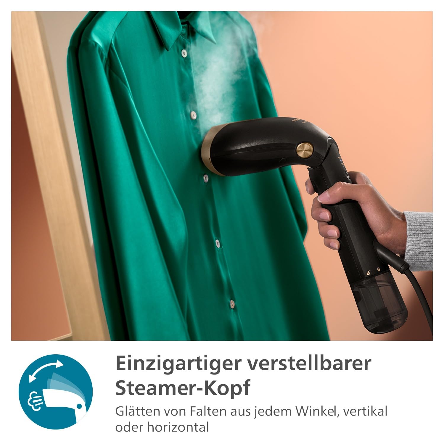 Philips Steamer 7000 Series - 1500W, 28 g/min Dampfleistung, zugespitzte Heizplatte aus Metall, 2 abnehmbare Wassertanks, inkl. Handschuh/StyleMat, Schwarz (STH7060/80) 6