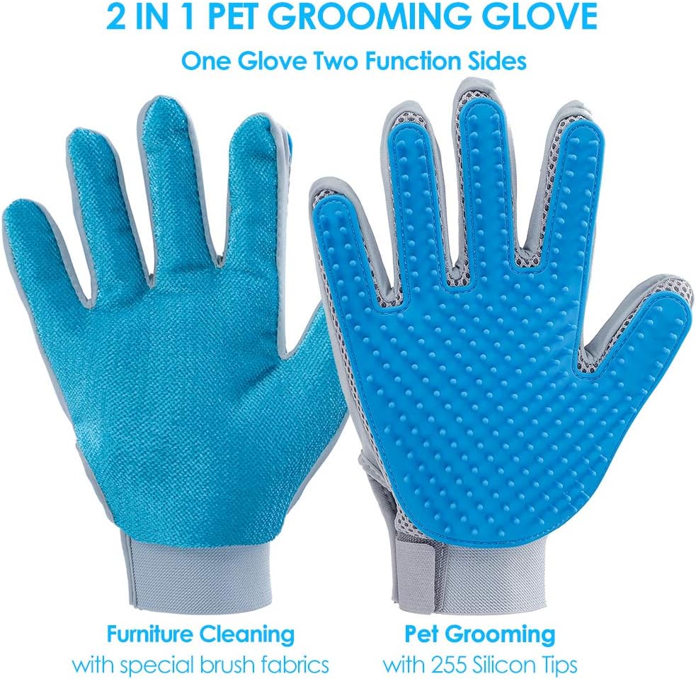 2020 New Pet Hair Remover Gloves for Furniture, Pet Grooming Gloves Hair Removal for Dogs & Cats, 2 in 1 Function of Pet Deshedding & Hair Remover Glove with Five Finger Design, 1 Pair