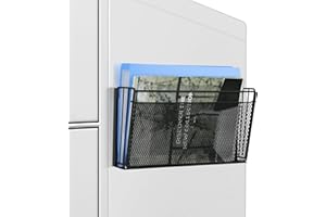 DOCMON Magnetic File Holder, Mesh Wall File Organizer for File Cabinets Refrigerator, Magnetic Book Shelf for Whiteboard, Foldable Mails Magazines Document Organizer for Office School Home - Black