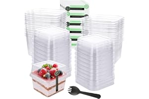 YOUNTHYE 100PCS 8 oz Dessert Cups with Lids and Spoons Square Plastic Parfait Cups Clear Dessert Cups Disposable Dessert Cups