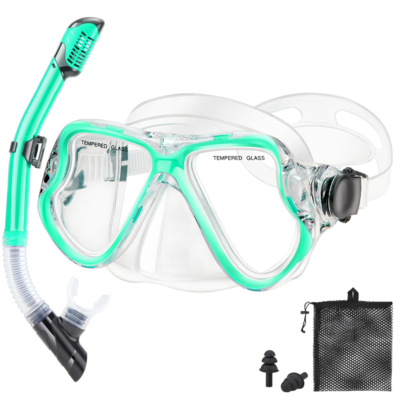 Photo 1 of PIYAZI Snorkeling Gear for Adults Kids, Dry Snorkeling Set, Panoramic Anti-Leak and Anti-Fog Tempered Glass Lens, Adjustable Strap Snorkel Set with Mesh Bag Ear Plug for Snorkeling Scuba Diving Travel