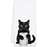 OSLYSOF Funny Black Cat Hand Towels for Bathroom Washroom, Cat Bathroom Decor, Cats Lover Mom Lady Gifts for Women, Cute Black Kitten Bathrooms Hand Towels, 16x24 Inch