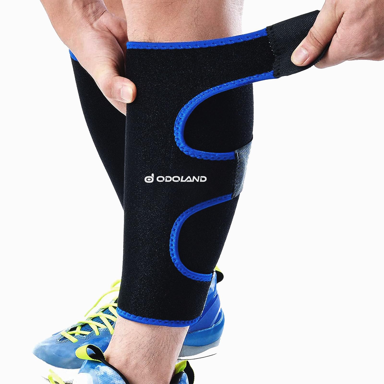 Odoland Calf Compression Sleeve Calf Brace - 1 Pair Guard Leg and Adjustable Shin Splints Support for Sport Recovery Fitness and Running Blue
