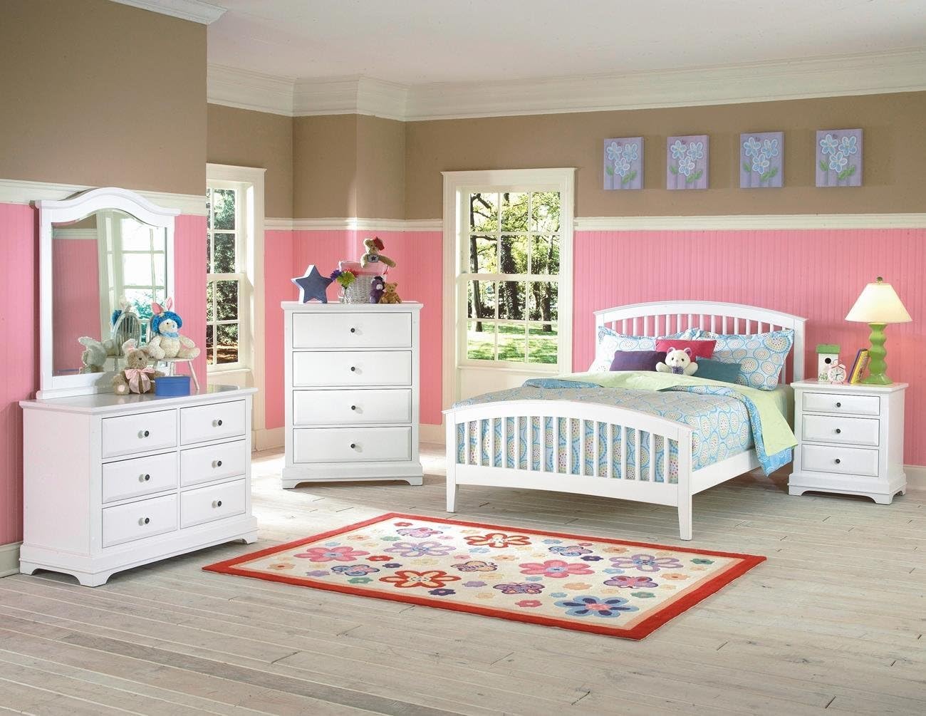 NCF Furniture Beatrice Youth 5 Piece Full Slat Bedroom Set in White Finish