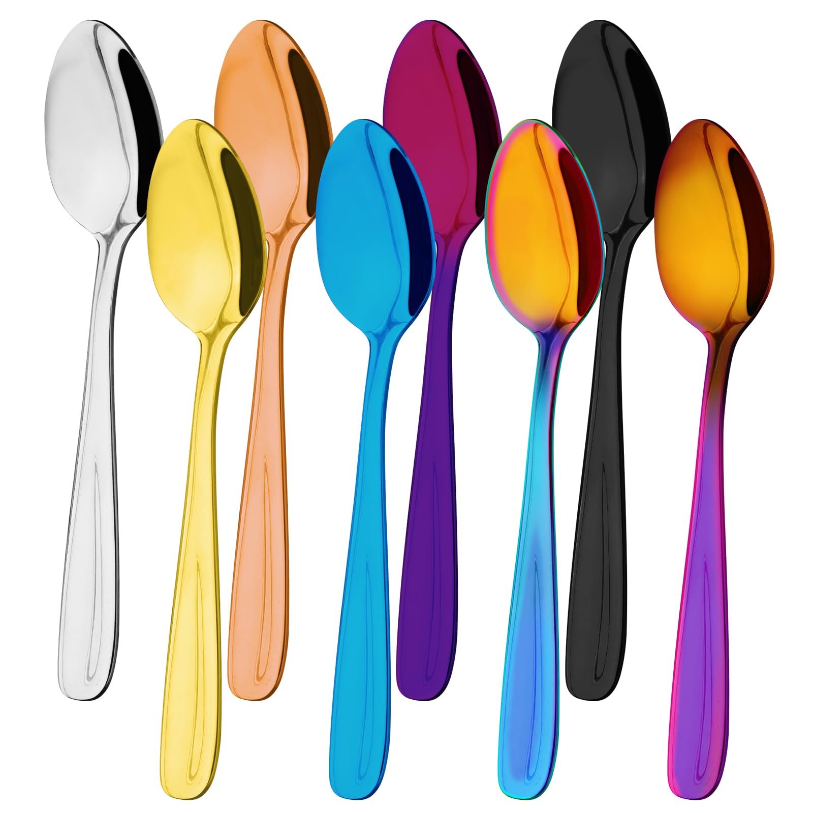 Amfun Teaspoons Set of 8,13.5 cm Coffee Spoons Stainless Steel Dessert Spoons,Rainbow Teaspoon, Dinner Spoons,Tea Spoons,Small Mini Spoons Set for Parties (Colorful)
