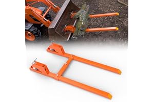SUNSHINE FARMRE 2025 New Upgraded Clamp on Pallet Forks with Non-Slip Pad & Tongue, 60” Total Length 4000LBS Tractor Bucket Forks, Orange Single Screw Design Quick Attach Pallet Forks Attachment for Tractor Bucket