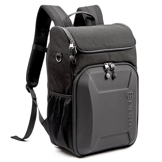 Evecase DSLR Kamerarucksack mit 15,6' Laptopfach und Regenschutz, Reise Fotorucksack von Shell Serie (Schwarz)