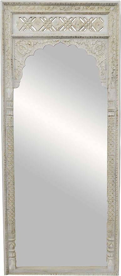 Espejo de pared oriental Hossam, 205 cm, color gris, espejo de pasillo