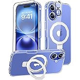 BANLEA for iPhone 16 Plus Case, with Screen Protector + Camera Lens Protector, Built-in Seamless Stand, [Compatible with MagSafe] Protective Shockproof Phone Case, Cover for iPhone 16Plus - Clear