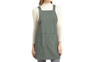 ELEZAY Aprons for Women with Pockets Plus Size Comfort Cross Back No Tie Cotton Linen Apron Pinafore