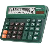 Pendancy Green Desk Calculator, 12-Digit Large Display, Big Buttons | Desktop Calculator for Office and Home, 5-Inch LCD, Solar &amp; AA Battery, 30&deg; Tilt Screen, GT/MU and Anti-Slip Feet