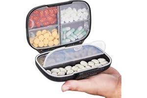 Sukuos Travel Pill Organizer Weekly with Double Lock, Portable Pill Box with Large 7 Compartment, Airtight Daily Medicine Case Container with Labels for Vitamins/Fish Oils/Supplements