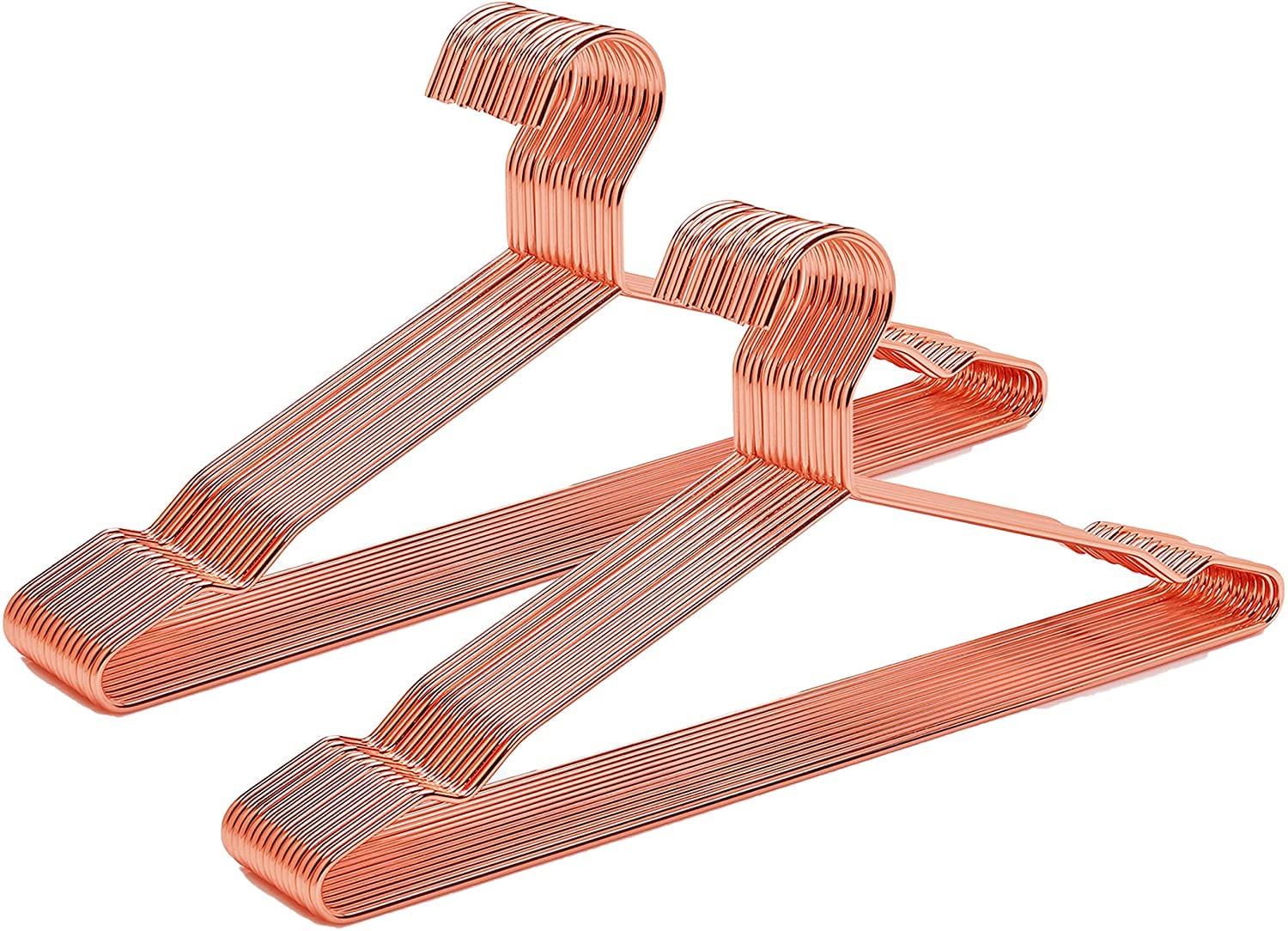 Amber Home 43cm Shiny Copper Metal Coat Hanger 20pcs, Space Saving Rose Gold Metal Clothes Hangers with Notches, Heavy Duty Strong Metal Wire Hanger for Blouse Dress Shirt Jacket Pants