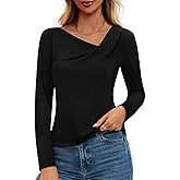 DCCISU Women's Long Sleeve Asymmetrical Cowl Neck Ribbed Tops 2026 Spring Fashion Dressy Shirt Going Out Top