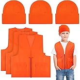Jiuguva 6 Pcs Kids Hunting Safety Vest and Hat Set - Blaze Orange Construction Vest and Knitted Hat for Boys Girls