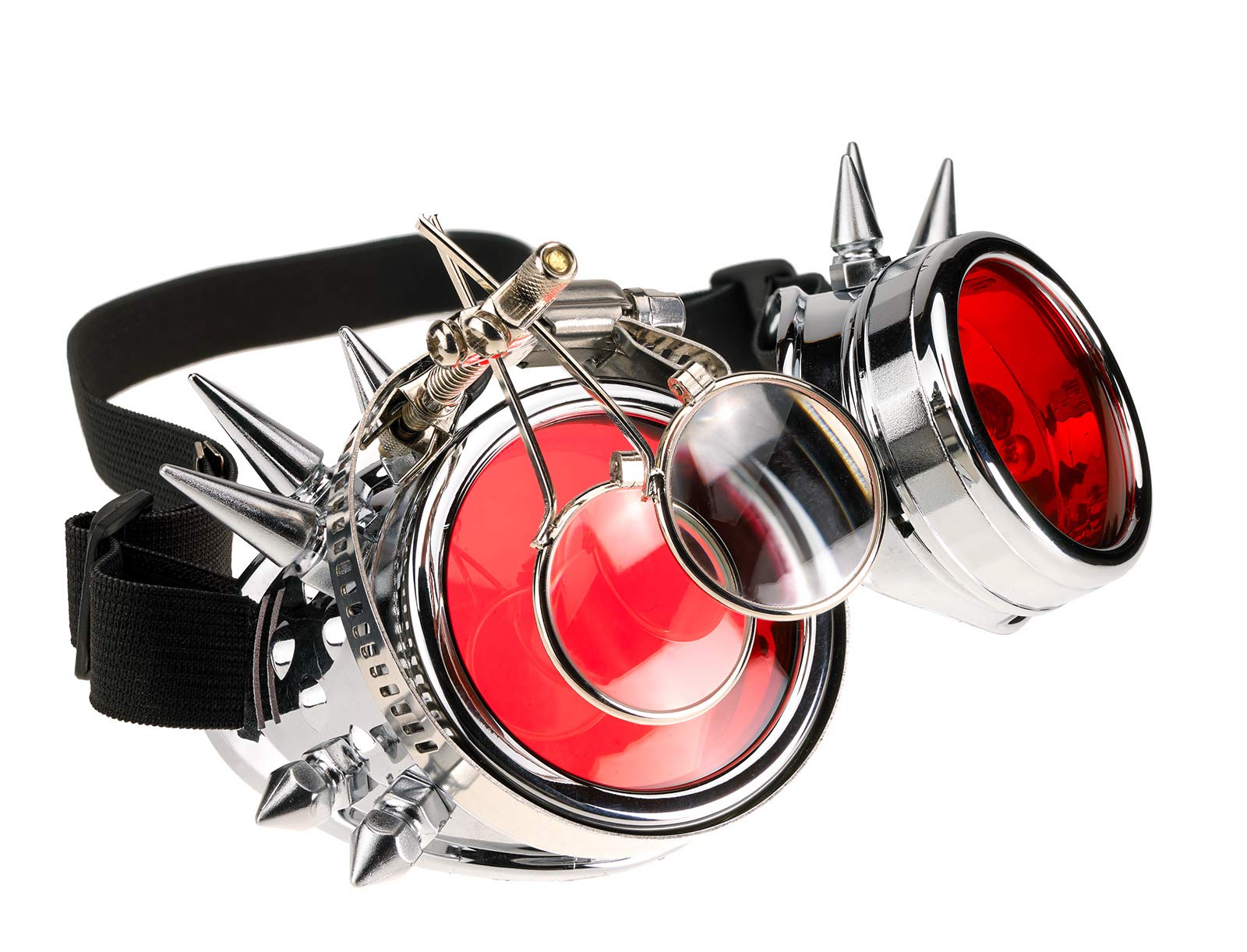 4sold Victorian Round Cyber Goggles, Silver Studs Eye Loupes, Black Universal Adult Size, Includes 3 Lenses and 8 Stickers, Unisex Style