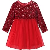 Noomelfish Girls Sequin Velvet Tutu Dress Toddler Tulle Sparkly Long Sleeve Fall Winter Party Dresses (3-8 Years)