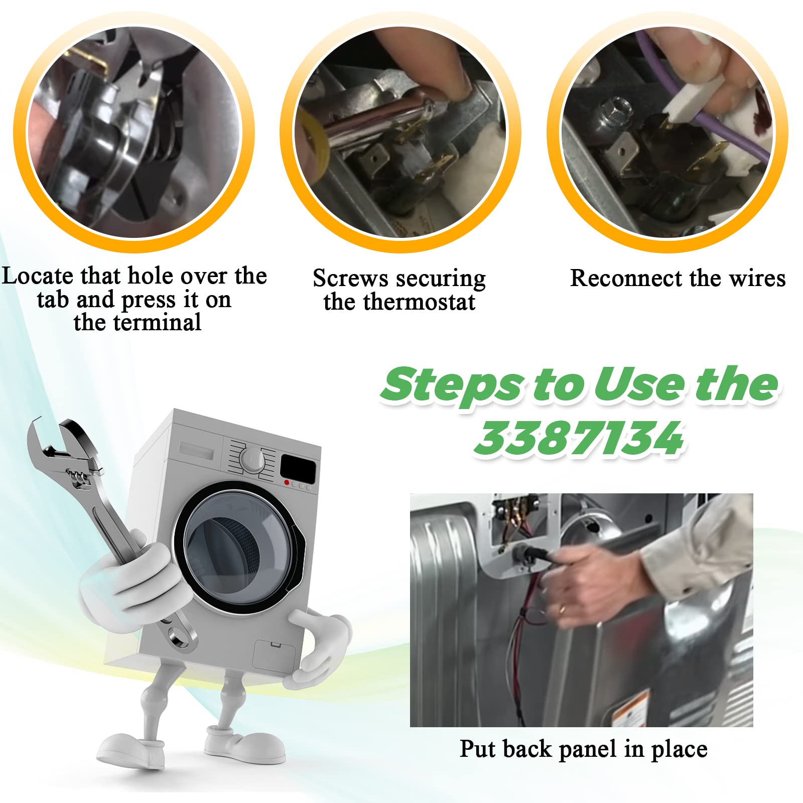 Upgraded 3387134 Cycling Thermostat 3977393 & 3392519 Dryer Thermal Fuse 3977767 High Limit Thermostat Replacement Part Kit by Techecook - Compatible for Whirlpool Kenmore Maytag Dryer