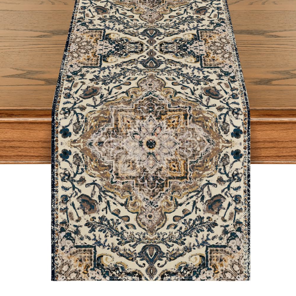 Photo 1 of Artoid Mode Boho Bohemia Style Dark Blue Table Runner, Country Rustic Farmhouse Magical Halloween Kitchen Dining Table Decoration for Home Party Decor 13x72 Inch